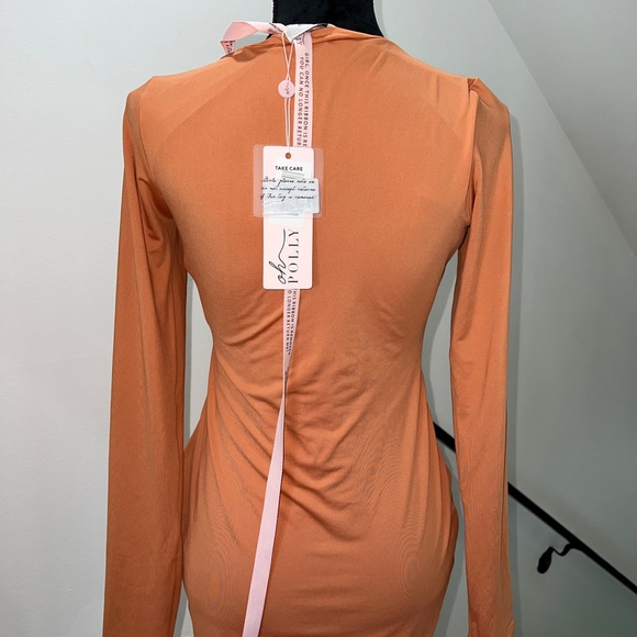 Oh Polly Cut Out Long Sleeve Mini Dress in Caramel - Picture 10 of 13